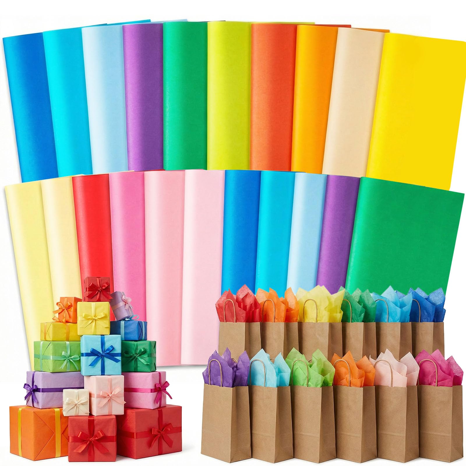 VGOODALL 75 Sheets 15 Colours Tissue Paper, Gift Wrapping Paper 50 x 35 cm, Assorted Colours for DIY Crafts, Party Decorations