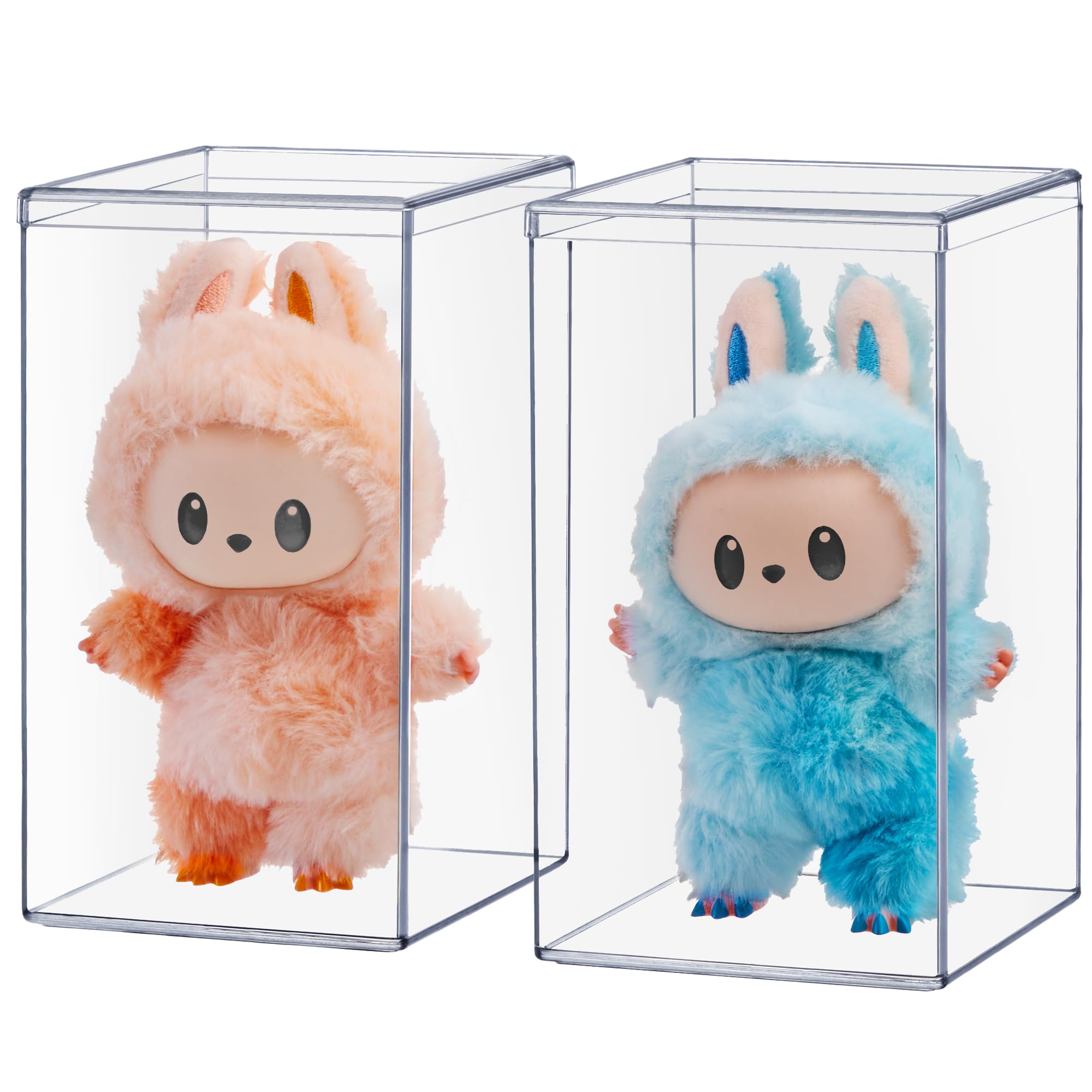 STORi Clear Plastic Stackable Display Case with Lid, Set of 2, Store Figurines, and Plush Collectibles, Box for Action Figures, Made in USA