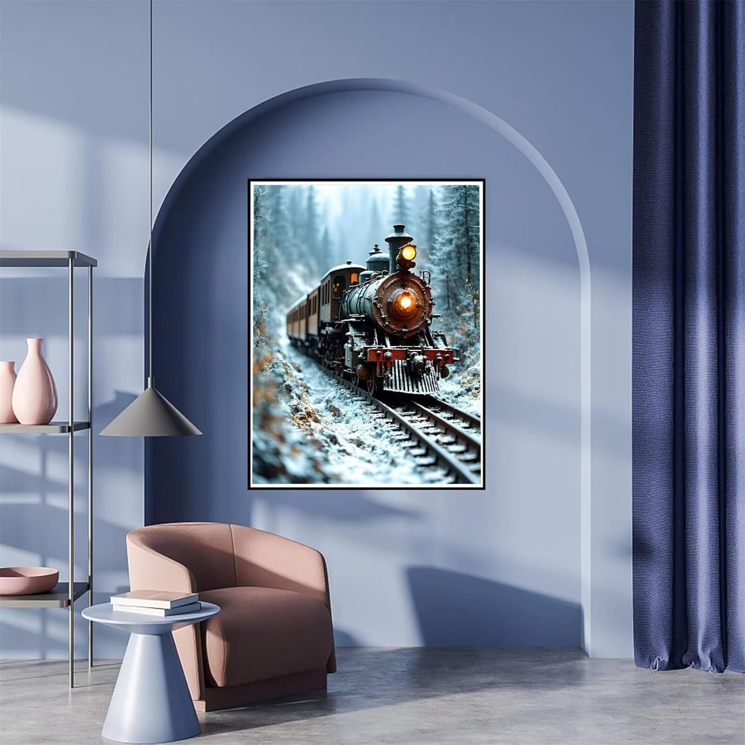 Train Railway Diamond Painting, 5D Diamond Art Kits for Adults, DIY Full Drill Diamond Dots Crystal Rhinestone Diamond Pictures Gem Art Embroidery Craft Kits for Home Wall Decoration 28x40inch P-541