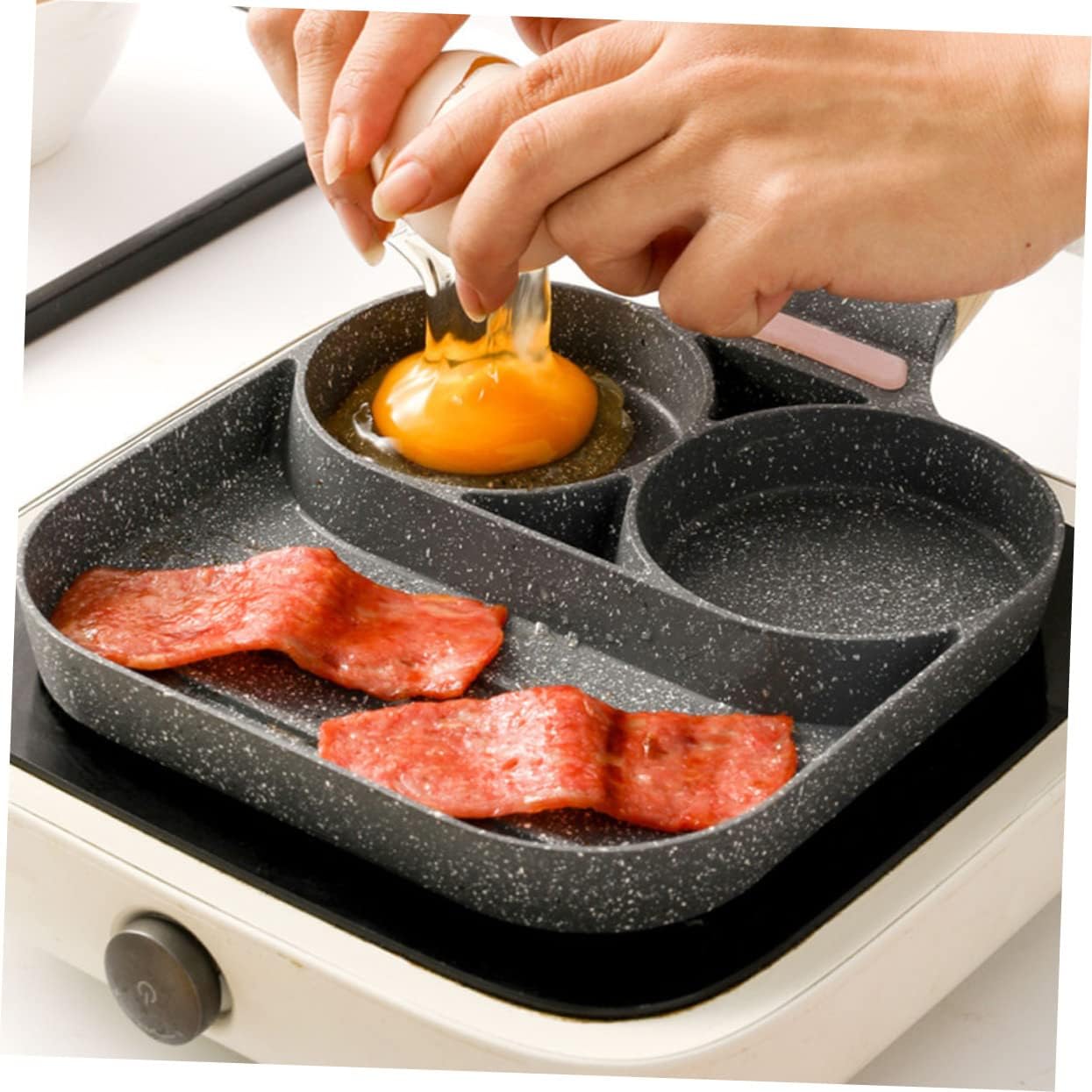 Section Nonstick Omelette Pan Heat Resistant Frying Pan for Eggs Pancakes and Bacon Easy to Clean Kitchen Tool with Ergonomic Long Handle for Breakfast Cooking