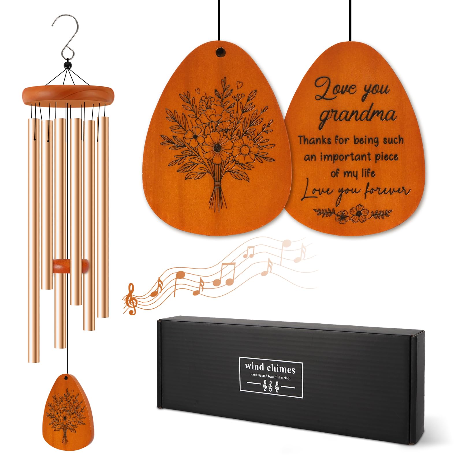 Carillon éolien en aluminium de 66 cm pour un cadeau de Noël ou de fête des mères unique