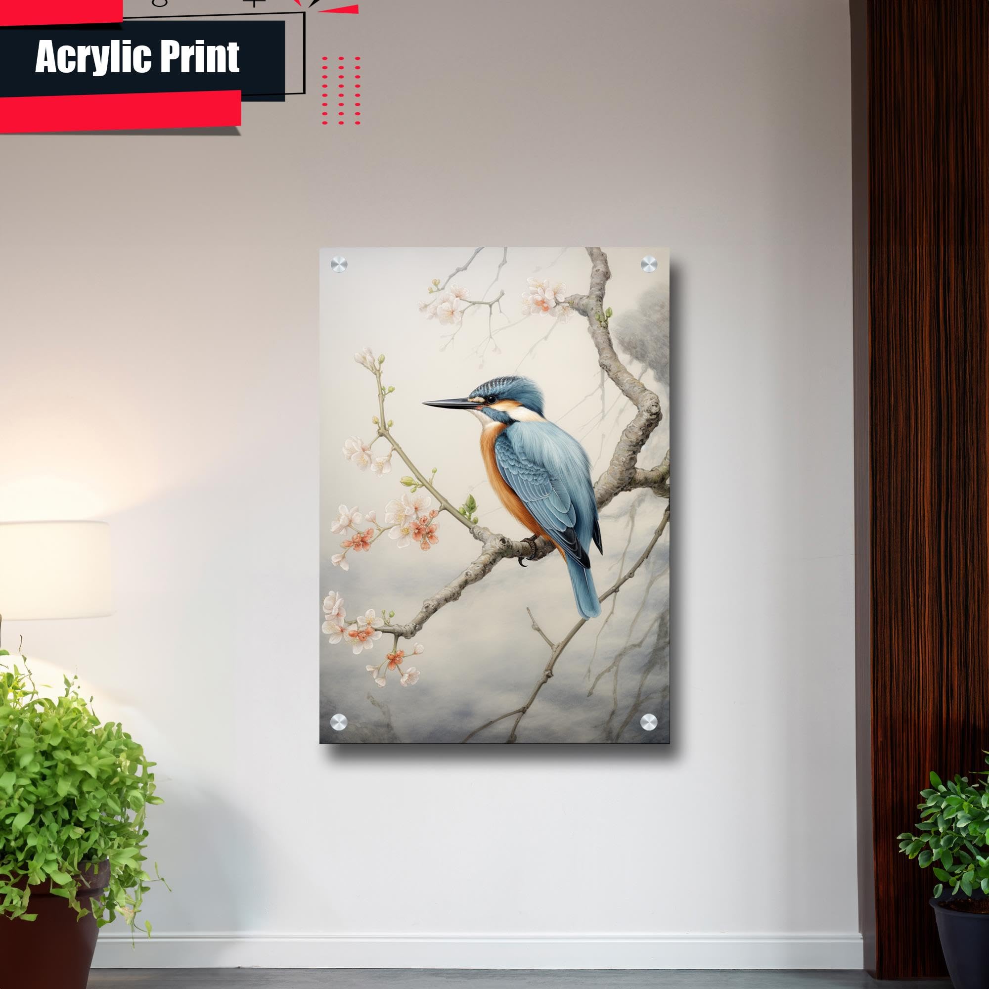 Amazon.com: Kingfisher on a Tree Stump Print, Vintage Japanese Art