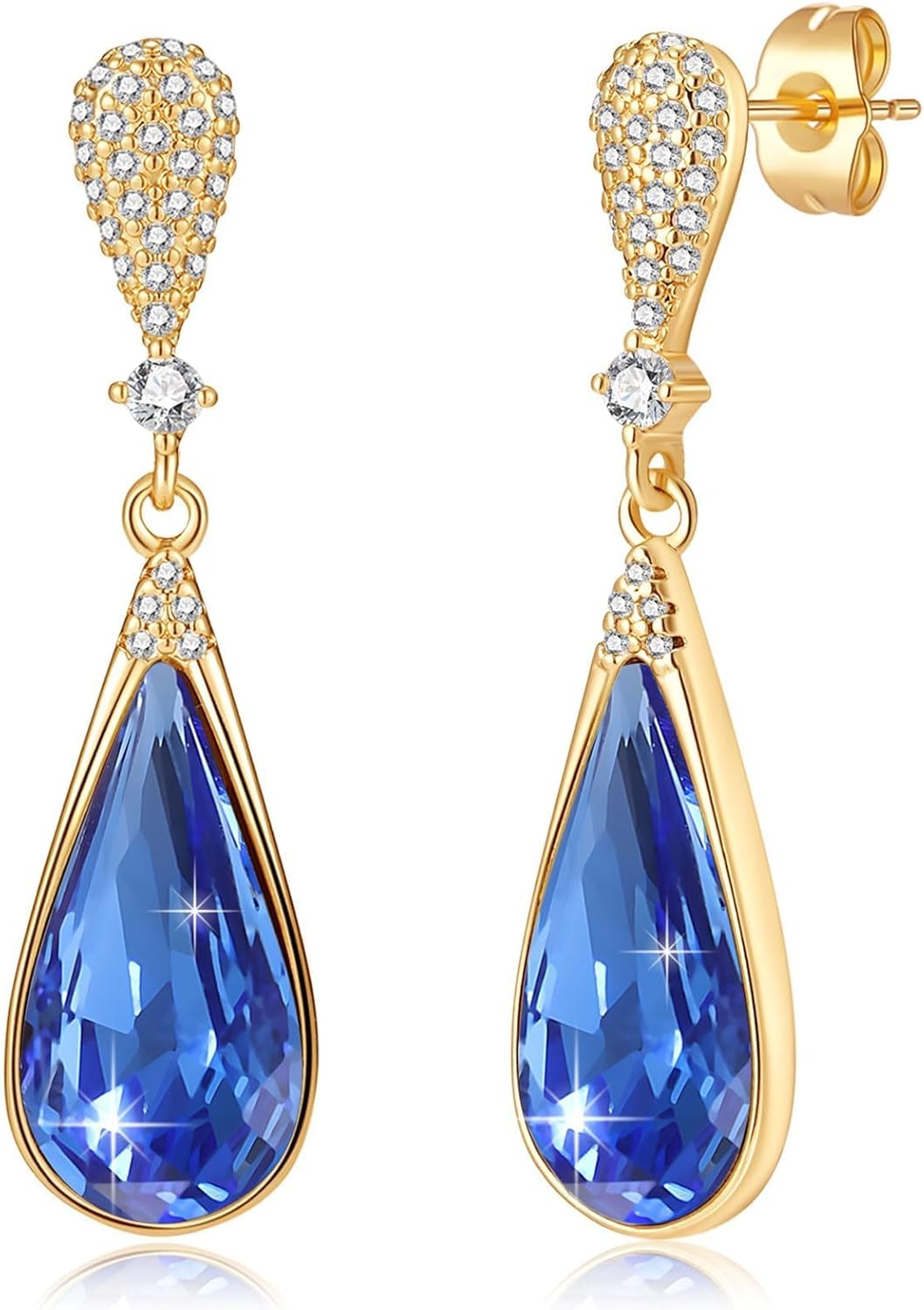 Austrian Crystal Teardrop Dangle Drop Earrings for Women 14K Gold Plated Hypoallergenic Jewelry Gift