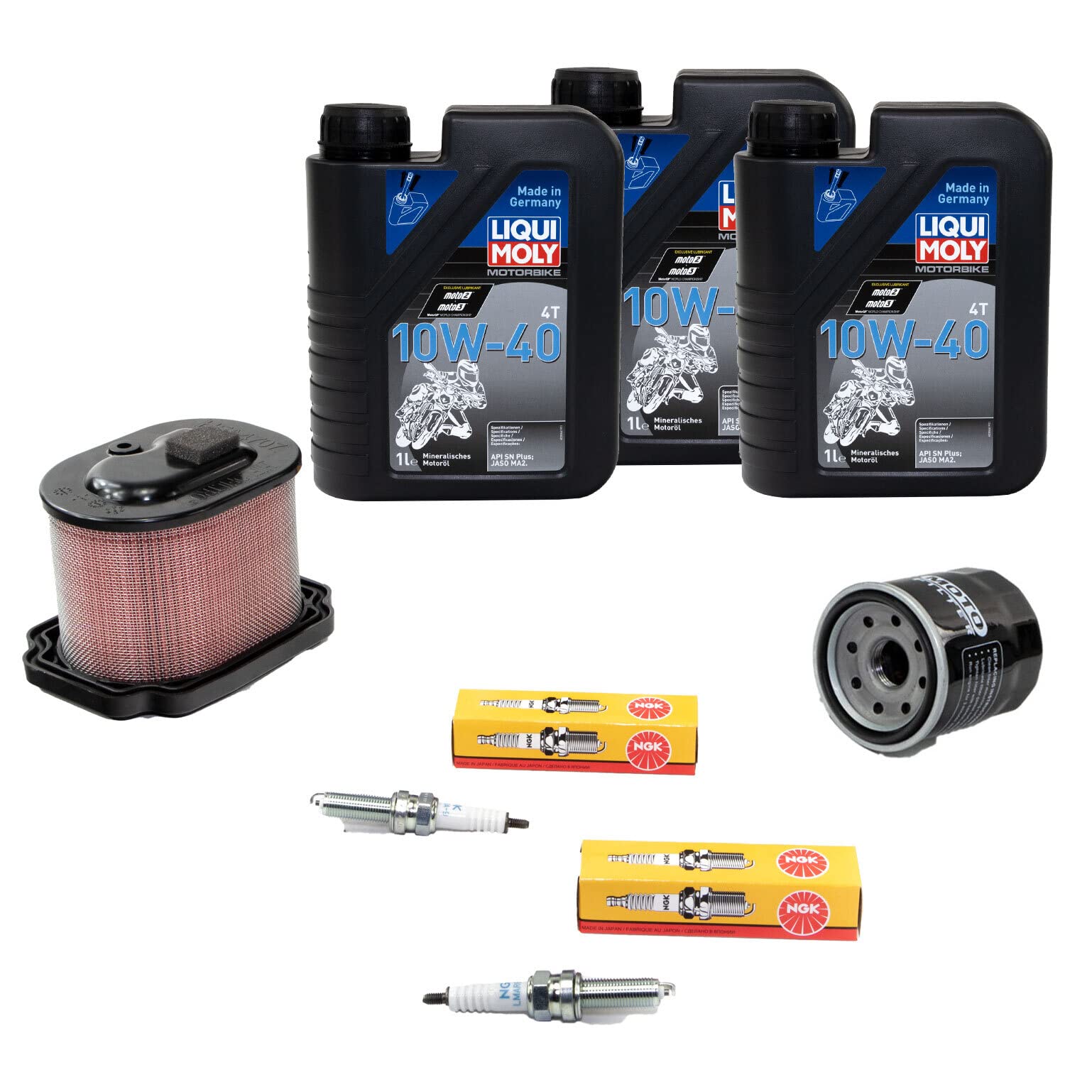 Wartungspaket Öl 3L + Luftfilter + Ölfilter + Zündkerzen für Yamaha MT-07 700 MT07 RM04 BU21 RM331 RM141 RM182 Bj 2014-2022