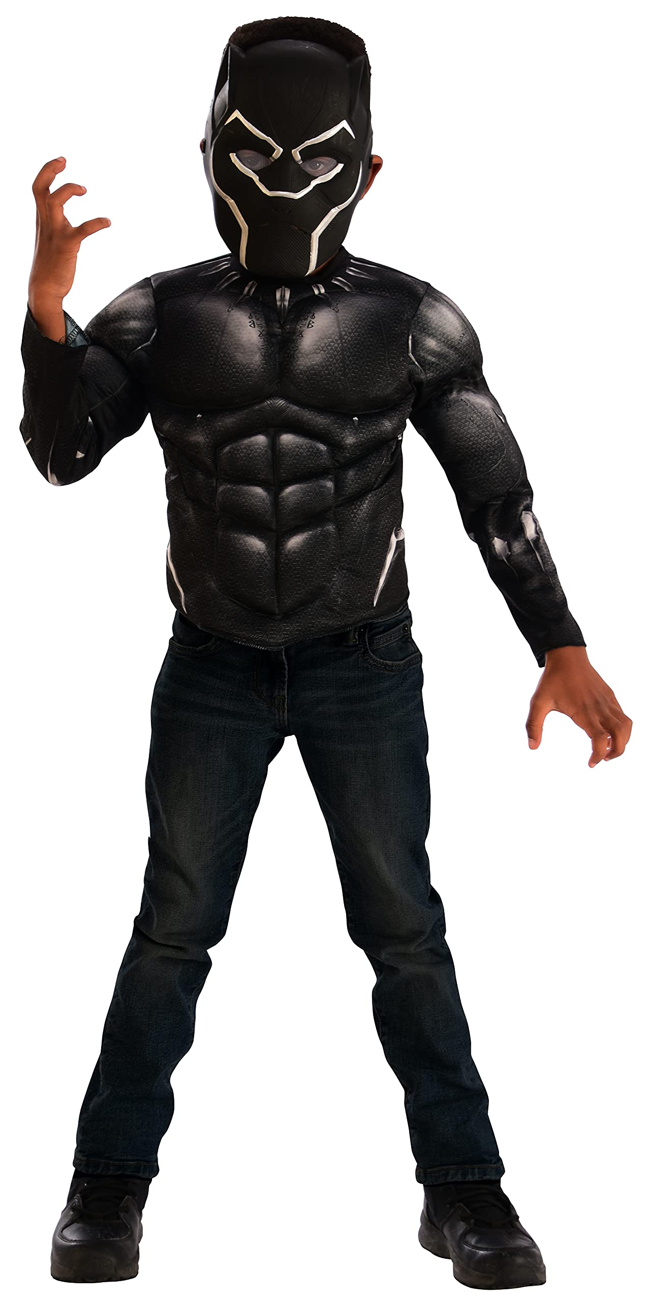 Rubies Imagine Child's Marvel Black Panther Movie Muscle Chest Shirt Dress Up Set, Small