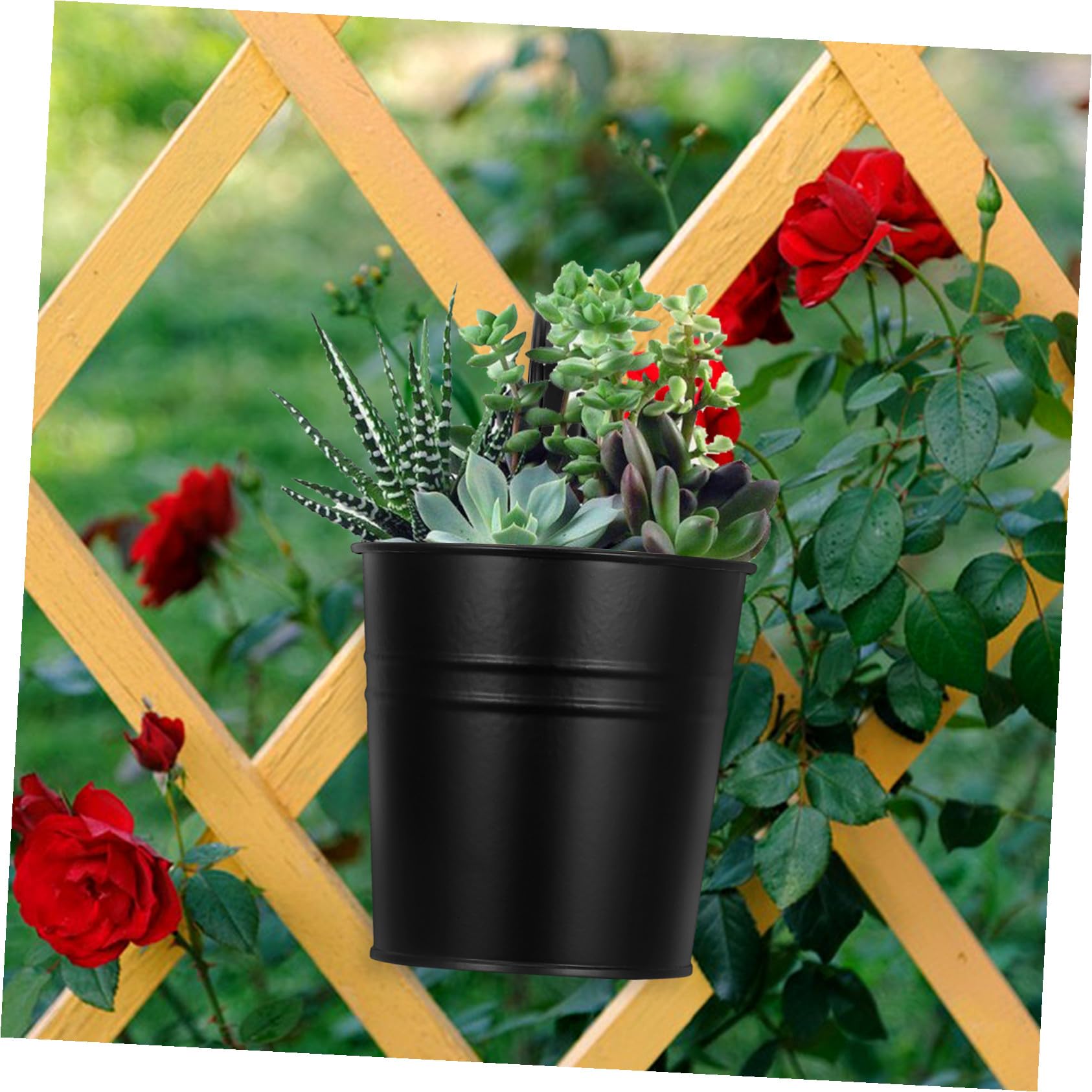 6 pezzi Vasi Sospesi in Ferro Nero con Base Portavasi da Esterno per Balcone Recinzione e Giardino Fioriere Rustiche per Piante e Felci Supporti Decorativi Appendibili