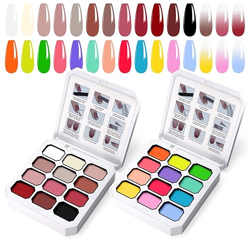 U-Shinein Gradient Painting Gel Set, 24 Bright Neon&Almond Nude Colors