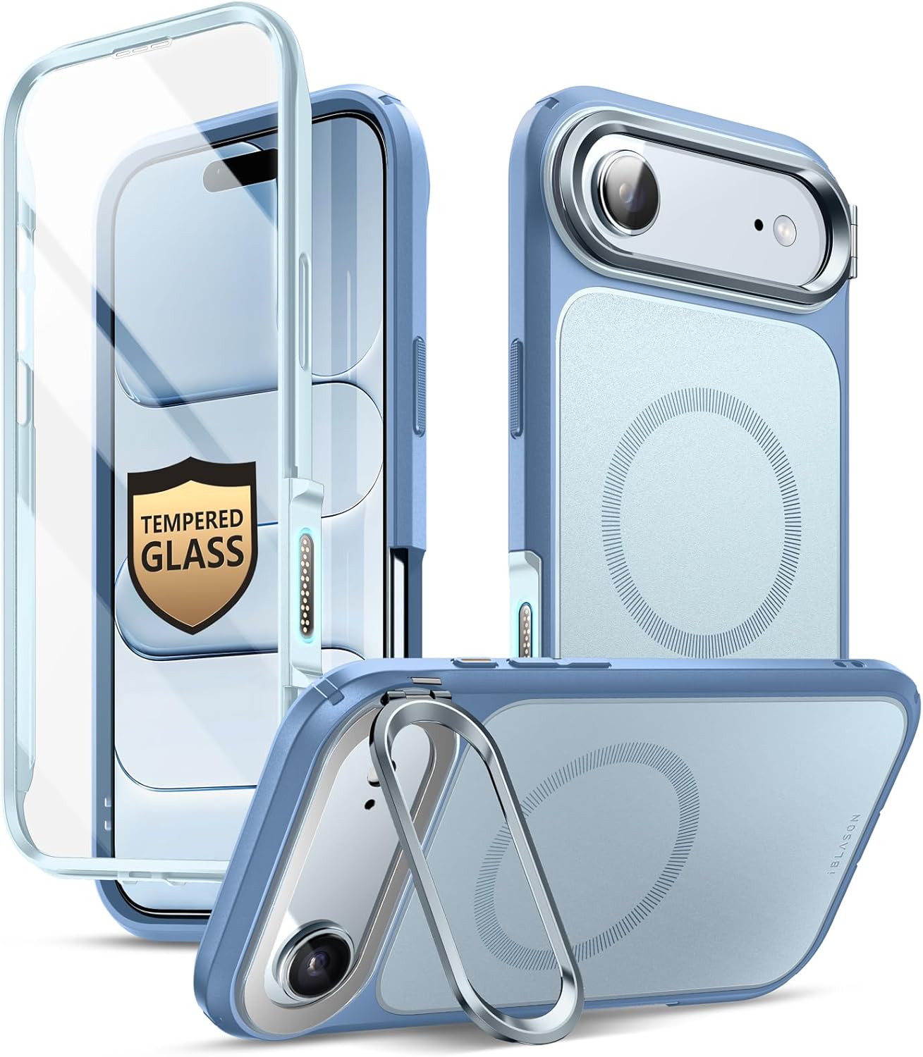 i-Blason for iPhone Air Case MagSafe with Stand [9H Tempered Glass Screen Protector] [Camera Control Button] Military-Grade Protection Full-Body Heavy Duty Magnetic Case for iPhone 17 Air 6.5'', Blue