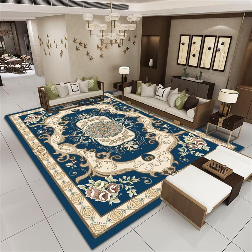Tapis antidérapant bleu 200x260cm avec envers sécurisé pour chambre