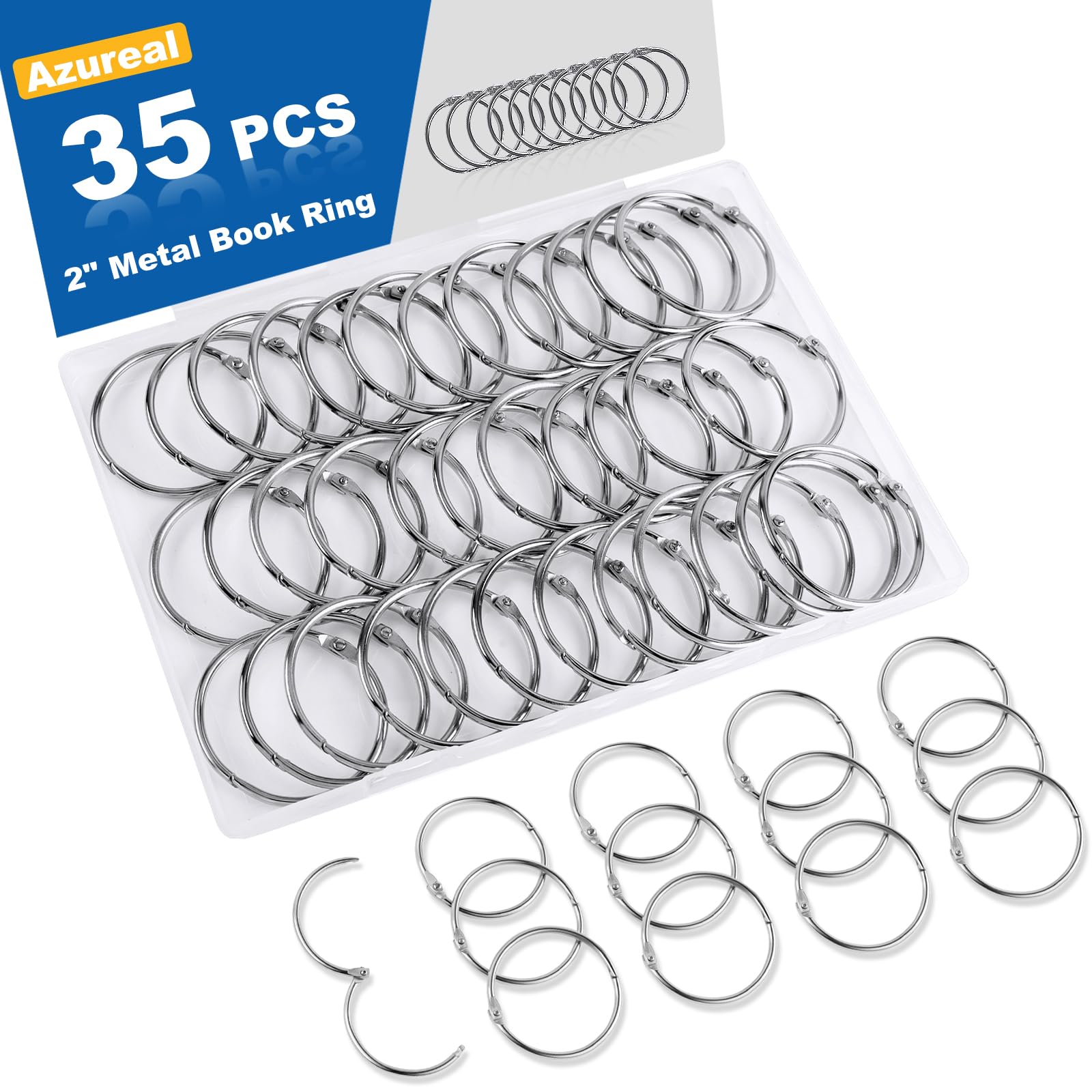 35 Pack Loose Leaf Binder Rings, 2 inch Small Binder Rings, Index Card Rings, Metal Nickel Plated Book Rings for School, Home, Office - Silver