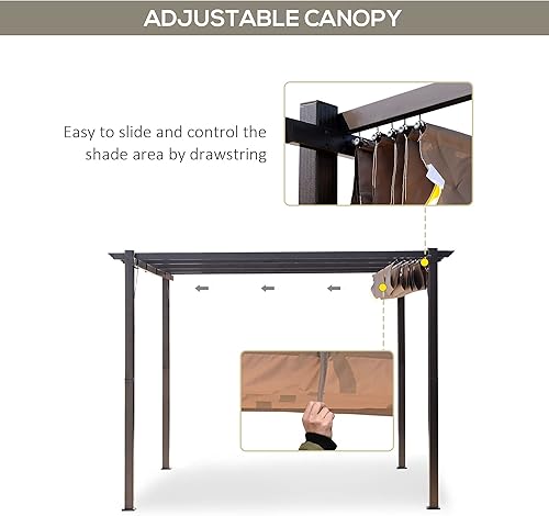 Miniatura 117 de Outsunny Pérgola de aluminio para patio de 10 x 13 pies con toldo retráctil para pérgola, refugio de sombra para porche, fiesta al aire libre, Marrón