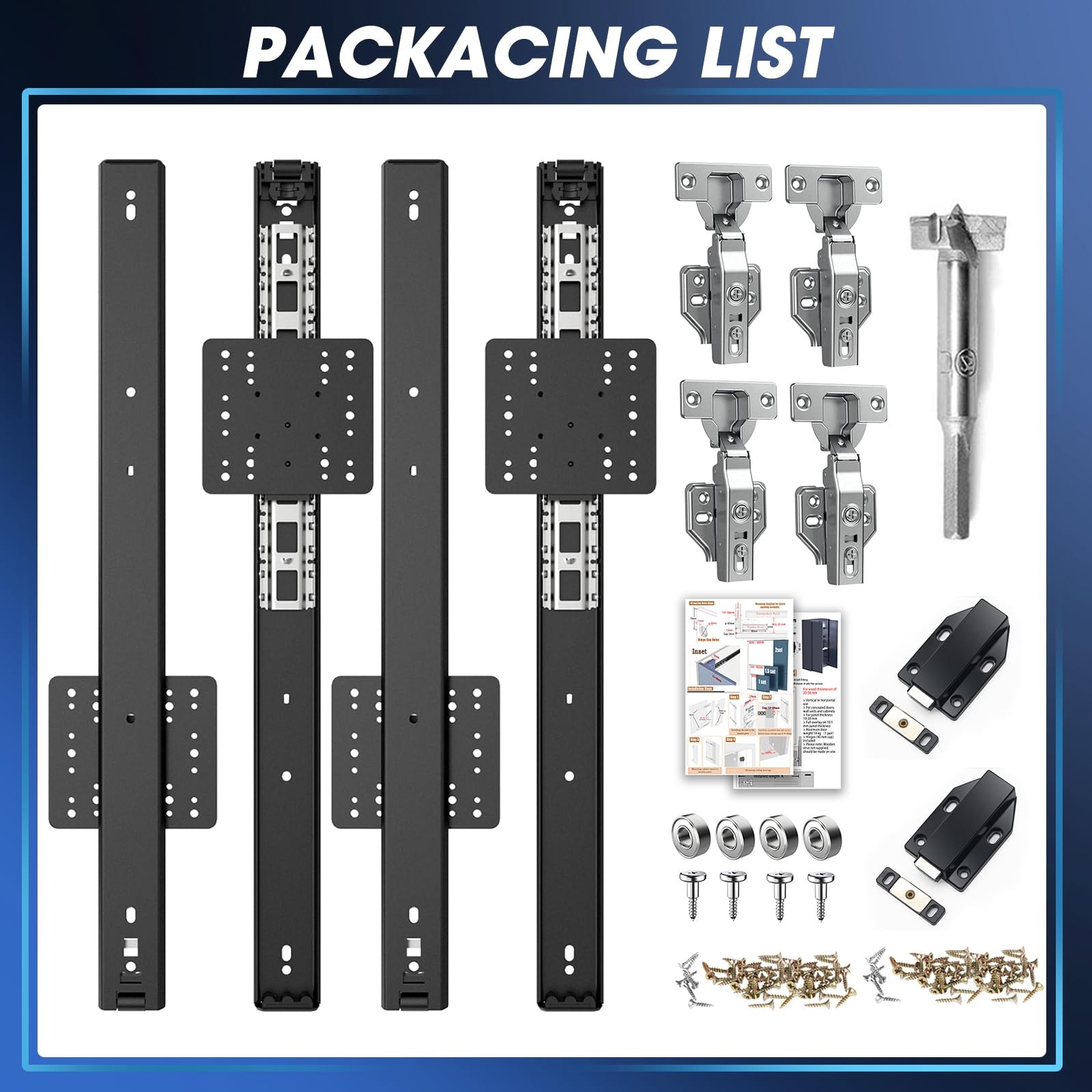 Taschentür-Hardware-Schieber für Schränke mit Scharnieren, magnetische, robuste Schieber, Hardware-Kit für Küchenmöbel und versenkte Türen, leiser einziehbarer Schrank-Rebounder, 55,9 cm, Set