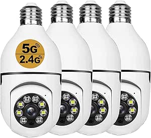 4Pcs Light Bulb Home Camera 360 Degree 2.4GHz & 5G WiFi E27 Wireless Security Cameras for Indoor Outdoor Use, 1080p Night 4 Count (Pack of 1) light bulb camera light bulb camera asin的图片