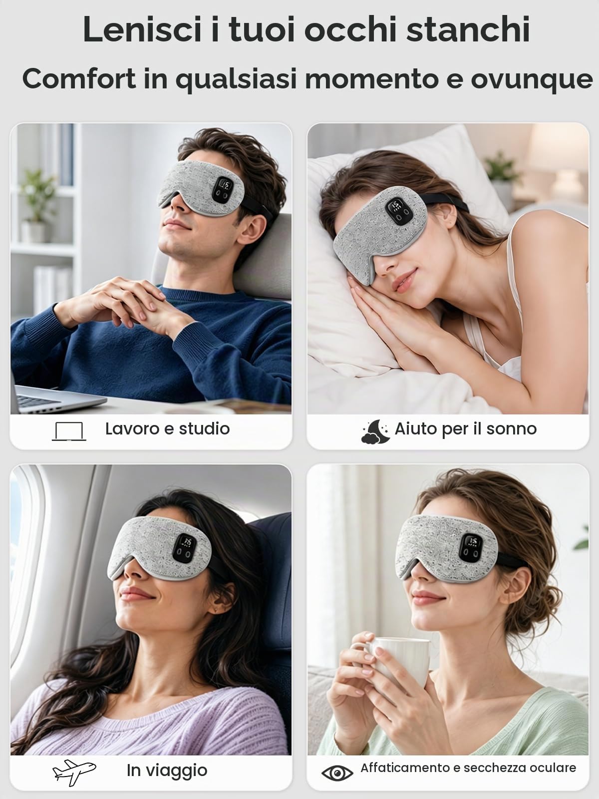 EASICUTI Maschera per gli occhi riscaldata, senza fili, per il trattamento di blefarite e occhi secchi, sollievo dall'emicrania, temperatura e timer a 4 livelli, copertura lavabile per dormire, viaggi
