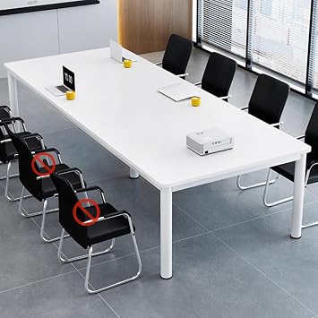 JKGHK Conference Table, Contemporary Room Table with Thick Metal Legs, Meeting Office Table with Foot Pad, Rectangle Table with Threading Hole, Desk for Office for 4-6 PeopleWhite,140x70cm