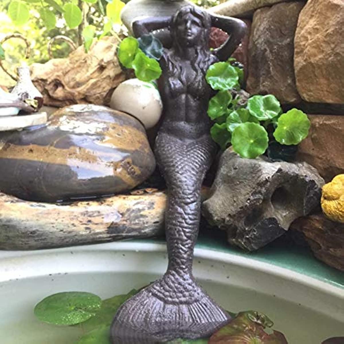 Amazon.co.jp: 人魚姫像、座席鋳鉄彫刻装飾、レトロな人魚姫彫刻、台座