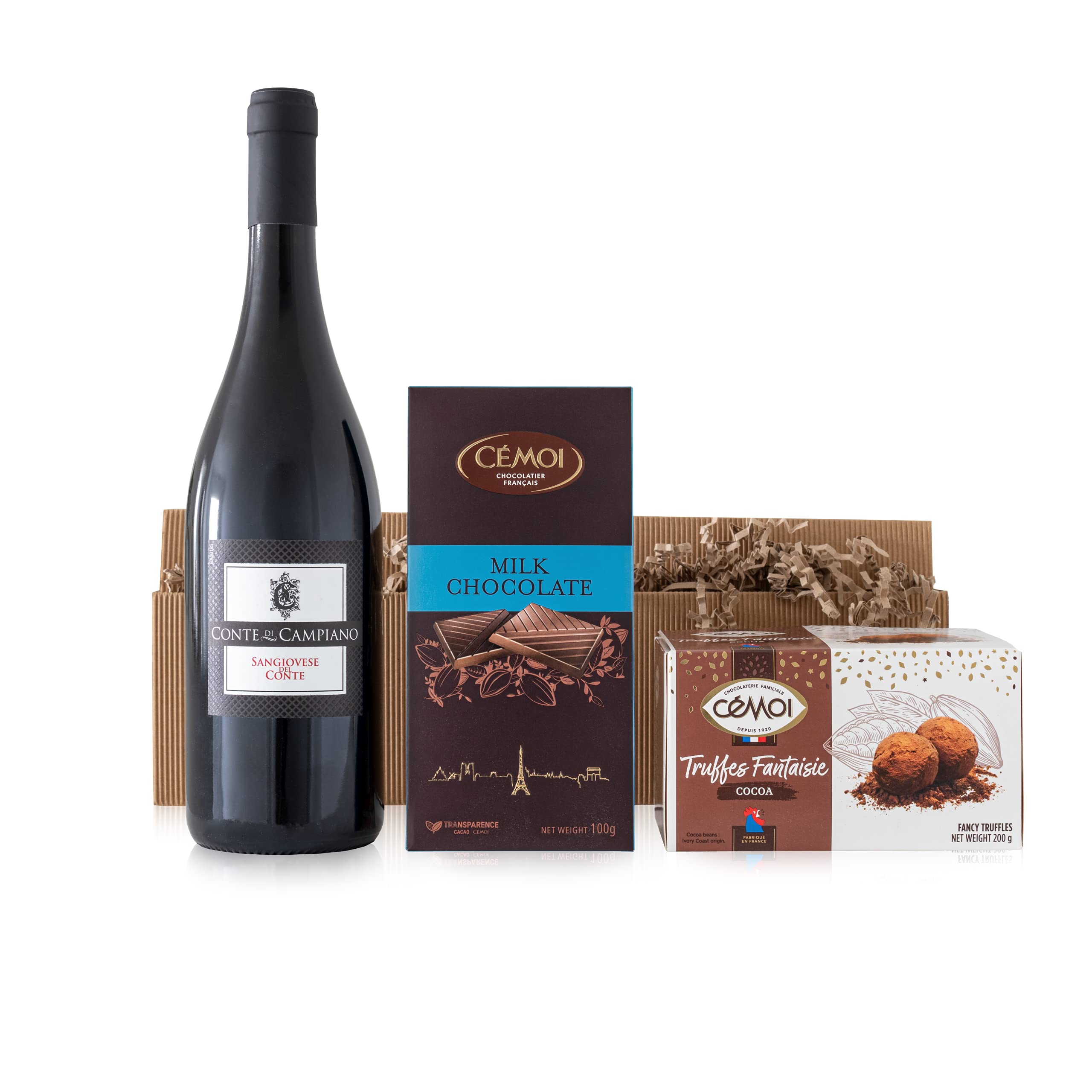 Geschenk-Set "Nudelliebe" Geschenk Korb mit Spaghetti di Semola, Gewürzmischung, Tomatensauce und Primitivo & Präsentkorb „Gaumenfreude“ Italienischer Rotwein Sangiovese