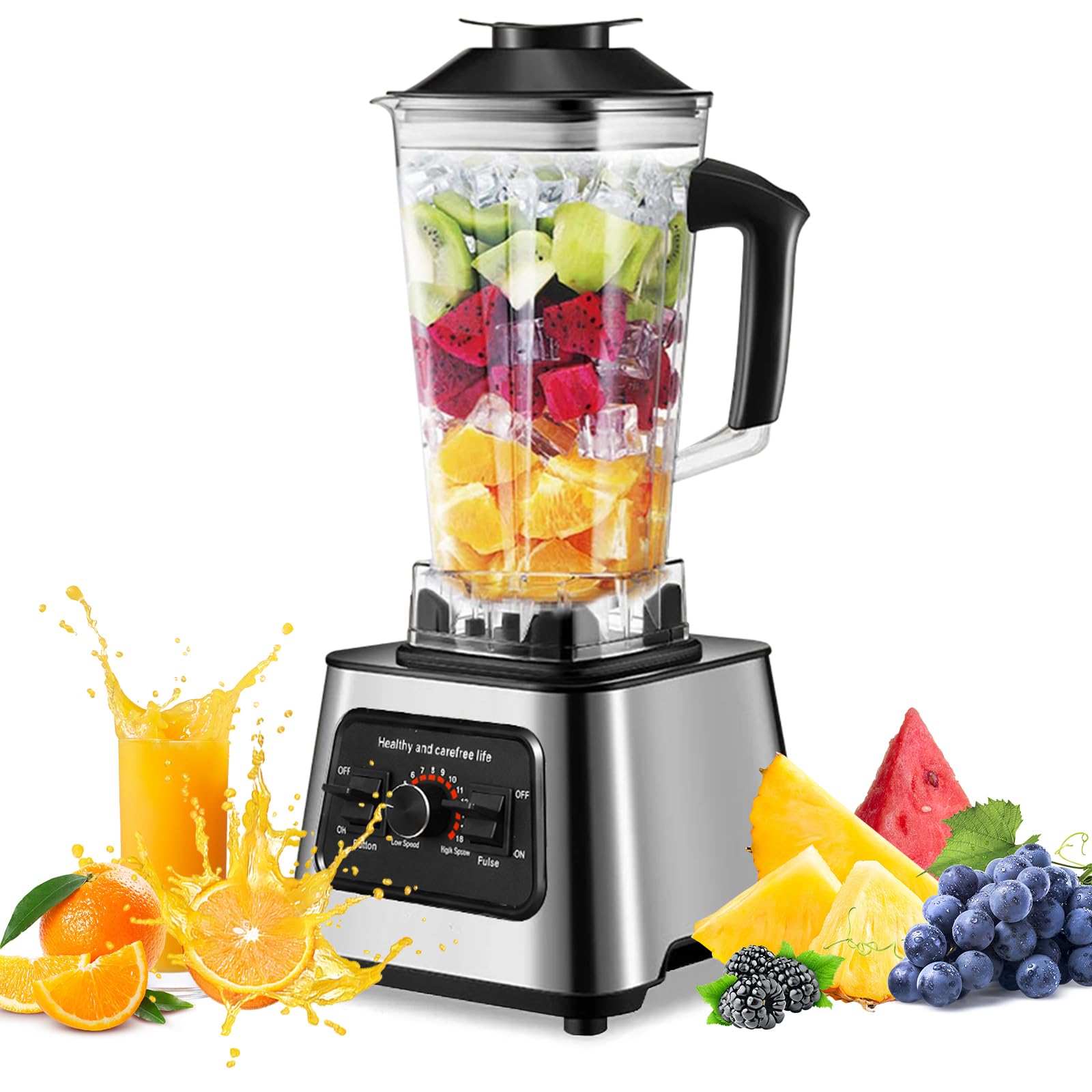 Blender Mixeur Haute Performance 800W, Blender Smoothie Professionnel avec Bol 2L+0.5L Sans BPA, 15 Vitesses Réglables, 4 Lames en Acier Inoxydable pour Smoothies, Glace Pilée, Jus et Soupes