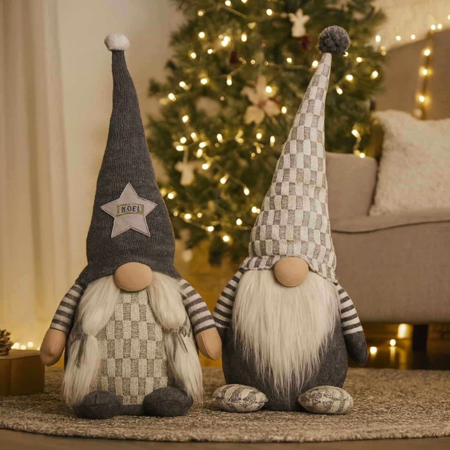 Süßer Weihnachtswichtel mit XL Zipfelmütze & Knollnase, 65 cm groß - Deko Figuren Weihnachtsdeko für eine gemütliche Atmosphäre (2er Set)
