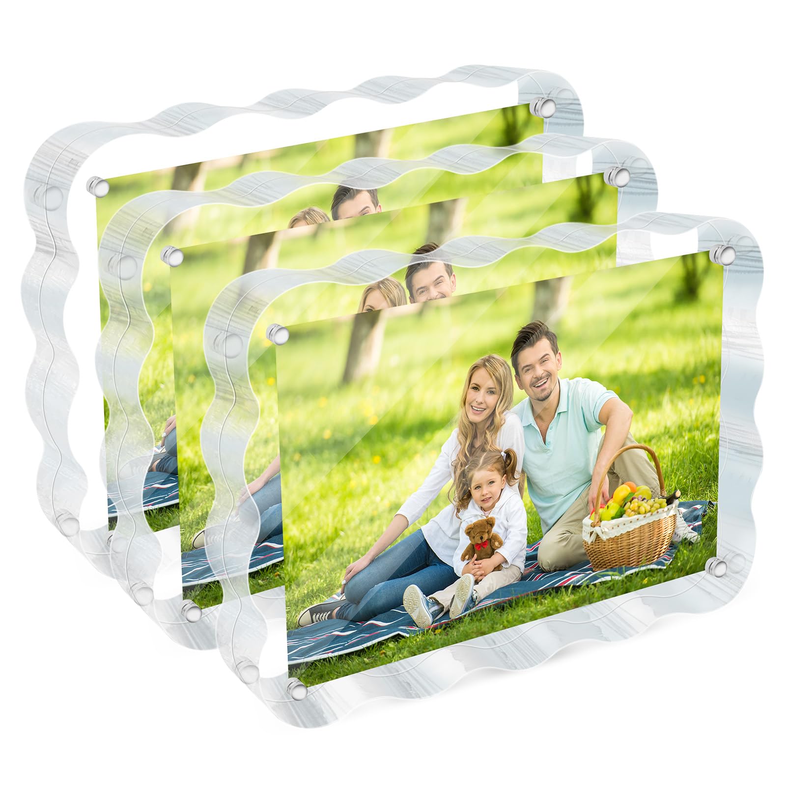 Cadre photo magnétique acrylique premium au fini cristal transparent, lot de 3