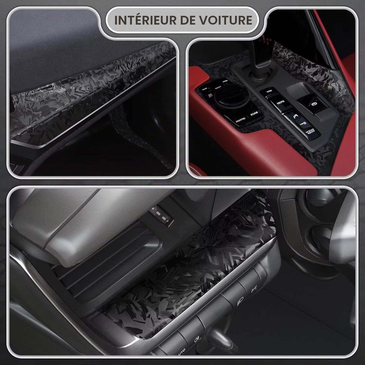 Film de carbone forgé, 150 x 40 cm, film vinyle autocollant pour tuning automobile, film de carrosserie brillant, autocollant de moto, accessoires de voiture (noir)