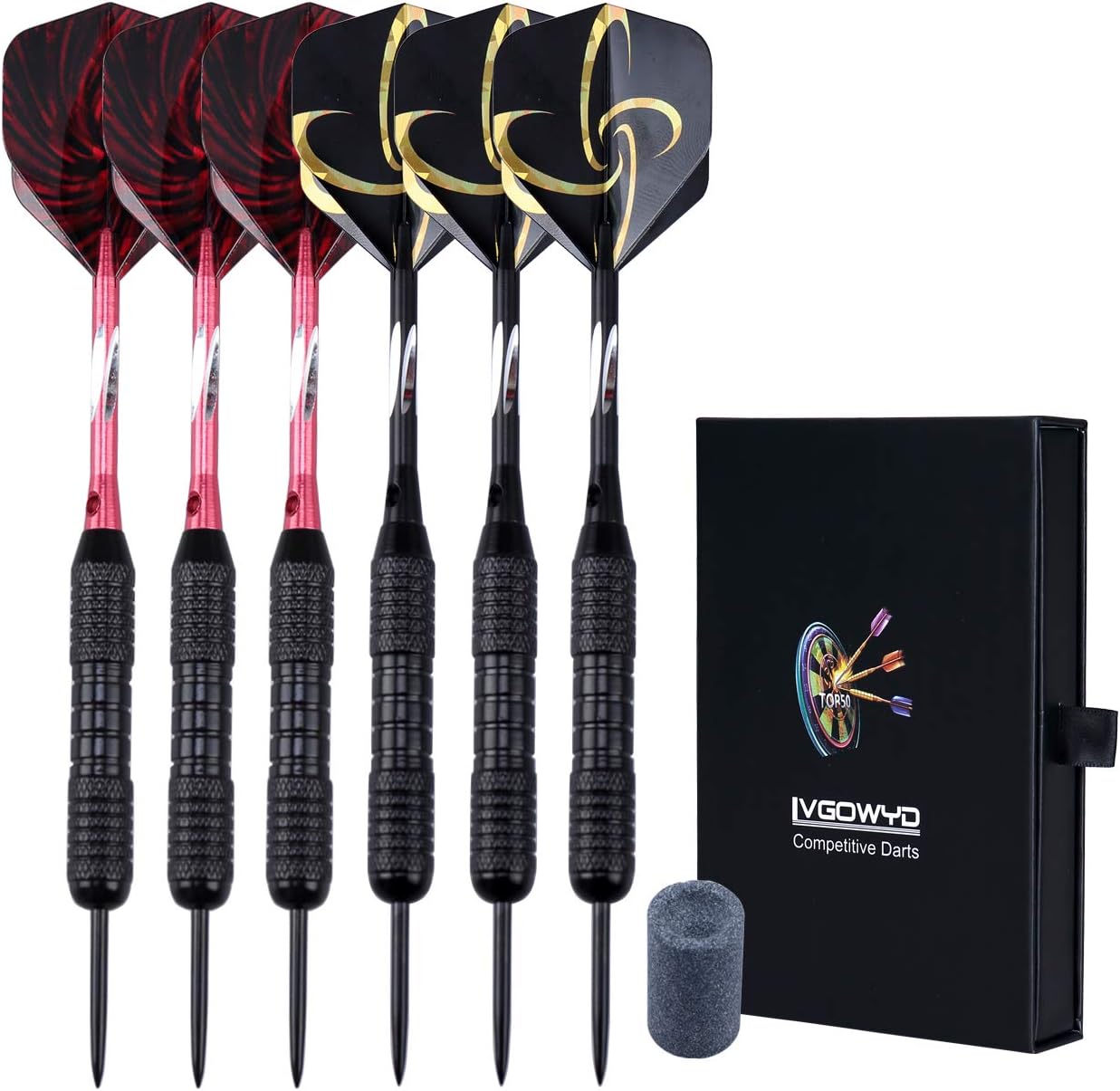 Lvgowyd 6 Pack Steel Tip Darts Set 24 Grams Professional Metal Darts