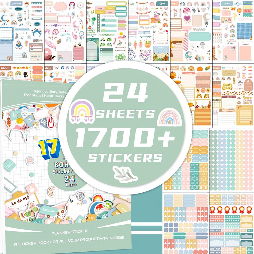Zayookey 1700+ Monthly Planner Stickers Aesthetic Scrapbook Sticker Self-Adhesive Weekly Planner Stickers Accessories for Calendar Decorating Journaling Planning
