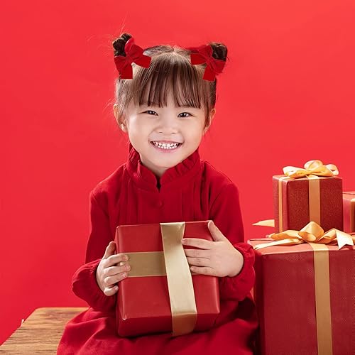 Miniatura 5 de Whaline 6 pinzas para el cabello de terciopelo rojo para el día de San Valentín pasadores de pelo con lazo rojo pasadores de moño de cocodrilo