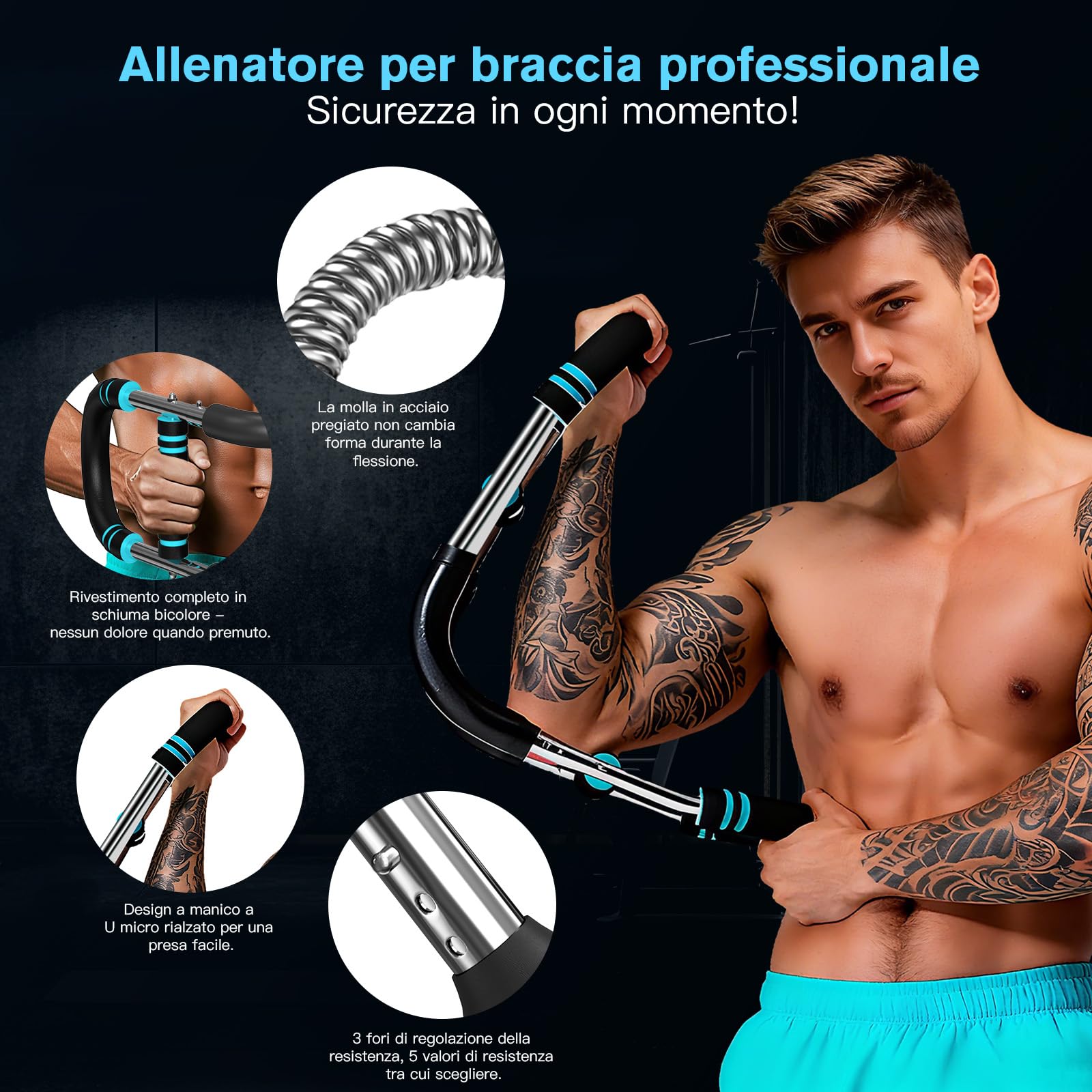 Twister Arm Trainer, U-VKK allenatore per braccia regolabile su 5 livelli e allenatore per petto (30-50kg) , per l'allenamento Muscolare di Spalle e avambracci Portatile attrezzi palestra casa