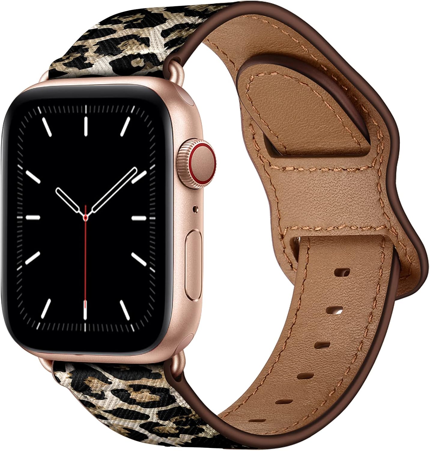 KYISGOS Compatible with iWatch Band 41mm 40mm 38mm, Genuine Leather Replacement Band Strap Compatible with Apple Watch SE2 SE Series 8 7 6 5 4 3 2 1 (Leopard/Rose Gold, 41mm/40mm/38mm)