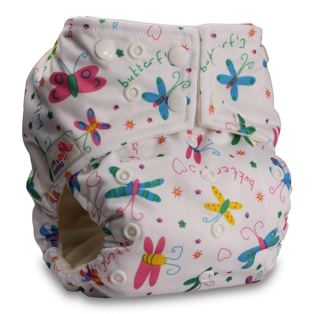 Littles & Bloomz, Baby Cloth Washable Reusable Nappy Pocket Diaper Bamboo, Fastener: Popper, Pattern 12, with 2 Bamboo Charcoal Inserts