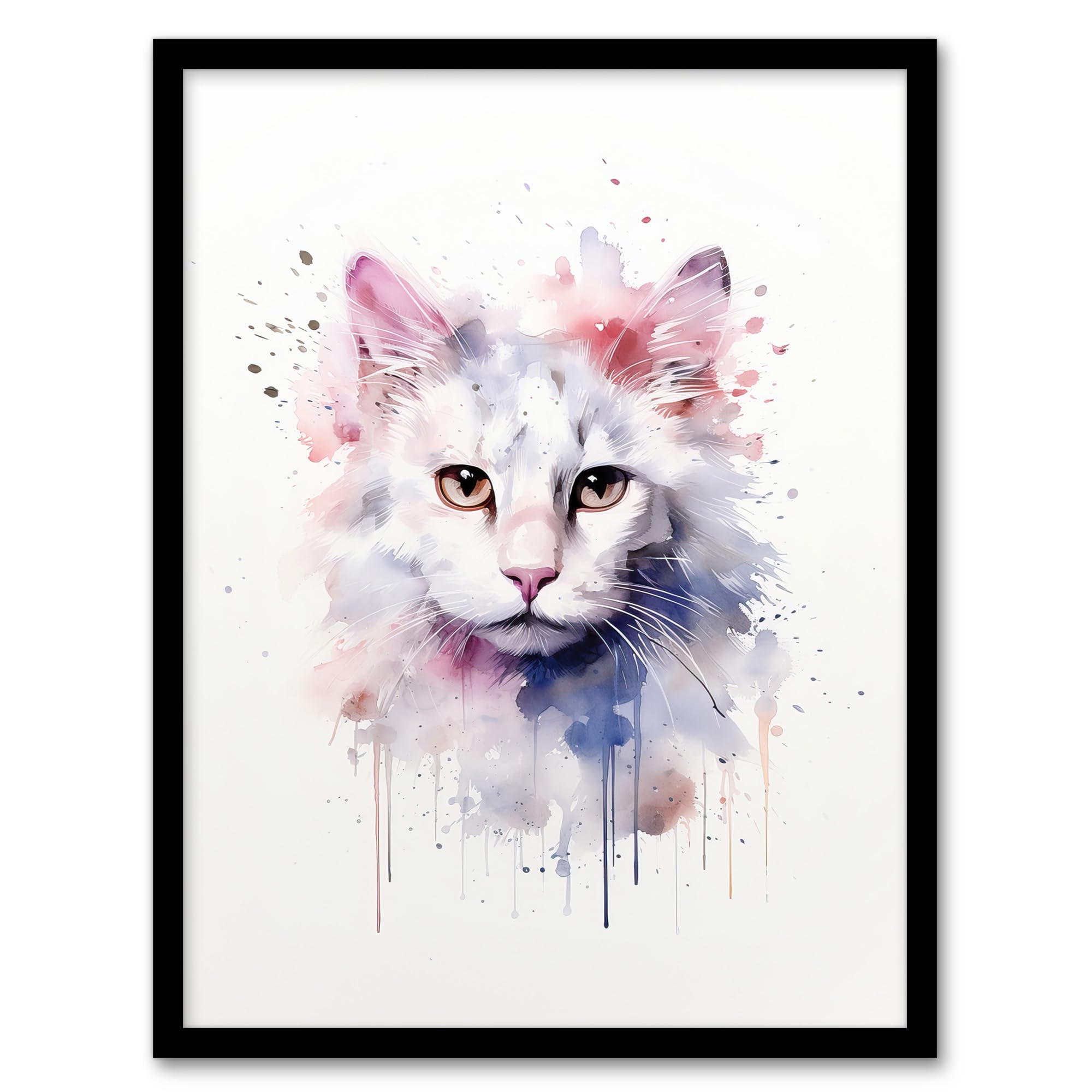 Artery8 Pure White Cat Lovers Gift Watercolour Pet Portrait Painting Wall Art PrintA4 Size from B&Q