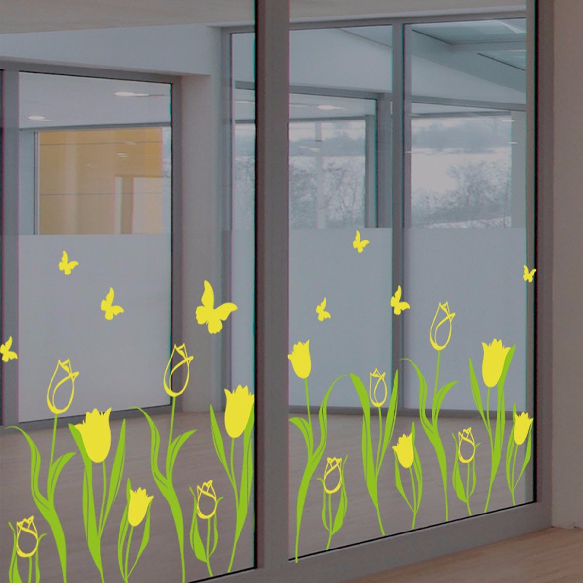 NIKU Home Tulip flowers warm flowers shop window glass decals skirting Corner line wall stickers,yellow