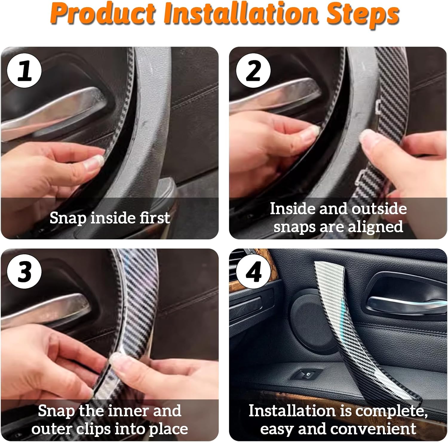 6PCS/Set Interior Inner Inside Door Pull Sticky Handle Cover for BMW 3 Series E90/E91/E92/E93 320 325 328 335 330 M3 (2004-2011) Left and Right Passenger Side (Black)