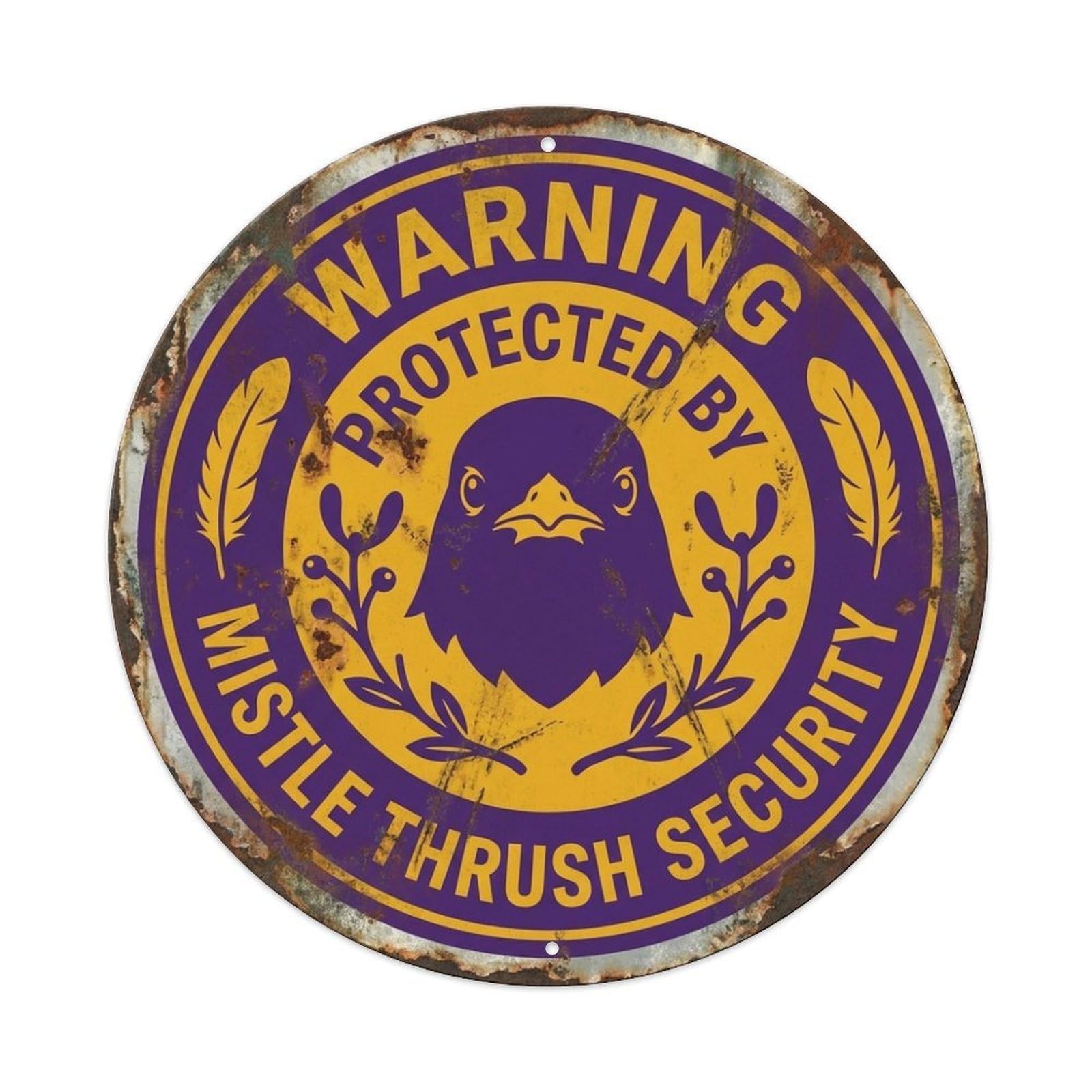 Protected By Mistle Thrush Security Warning Bird Metal Tin Sign