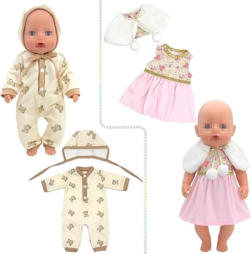 Miniatura 17 de SOTOGO 5 juegos de ropa de muñeca de bebé, trajes con sombreros para muñecas recién nacidas de 14 a 17 pulgadas, ropa de muñecas americanas de 18