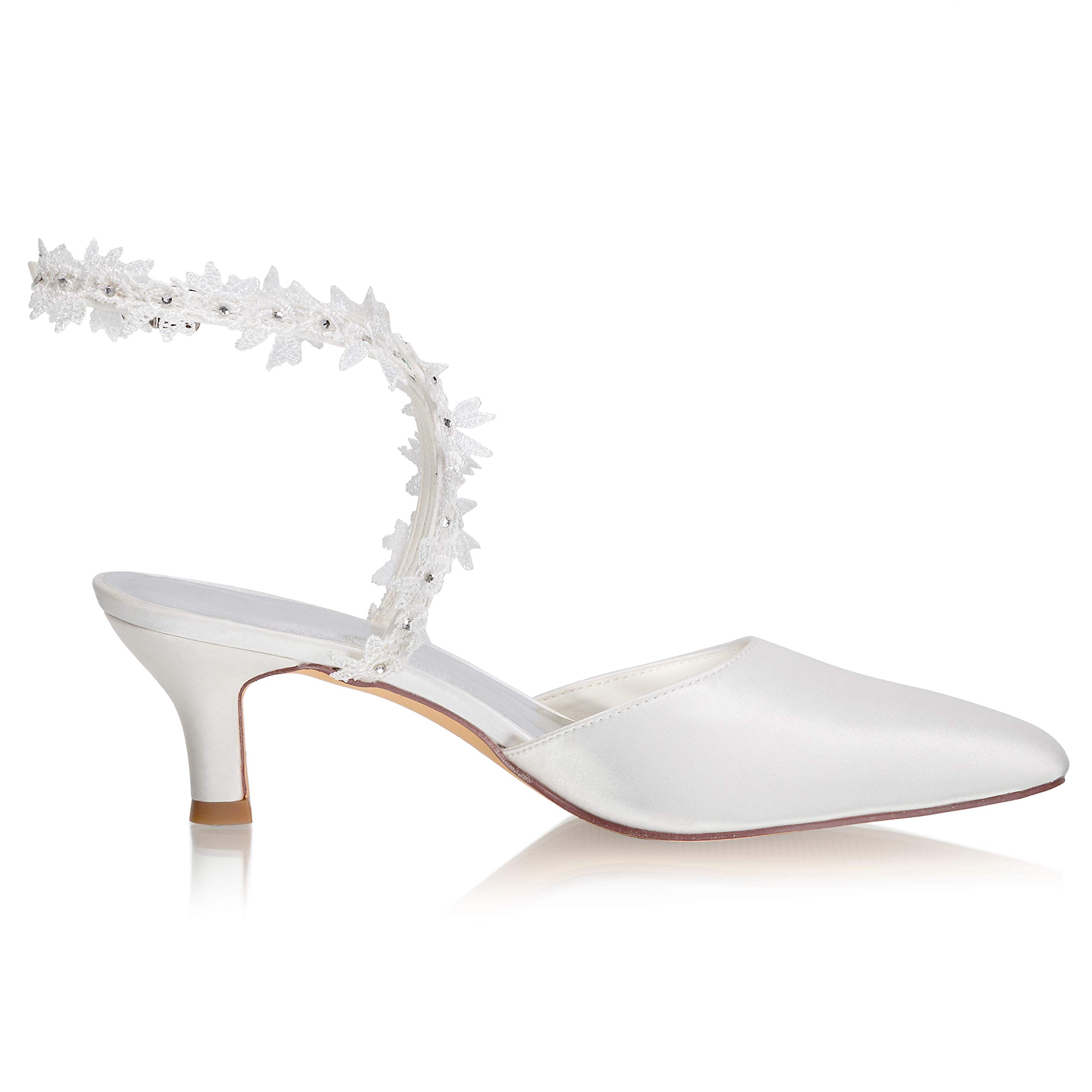 JIAJIA 5354A Scarpe da sposa Donna Punta chiusa 2.2 '' Stiletto Tacco Medio Raso Pompe Scarpe da sposa