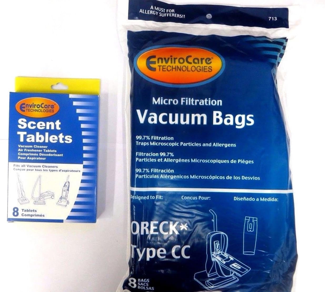 EnviroCare Replacement Micro Filtration Vacuum Cleaner Bags made to fit Oreck Type CC, XL. Fits: XL7, XL21, 2000, 3000, 4000, 8000, 9000 series and Hoover ONEPWR 16 pack 8 pack and 8 Scent Tablets