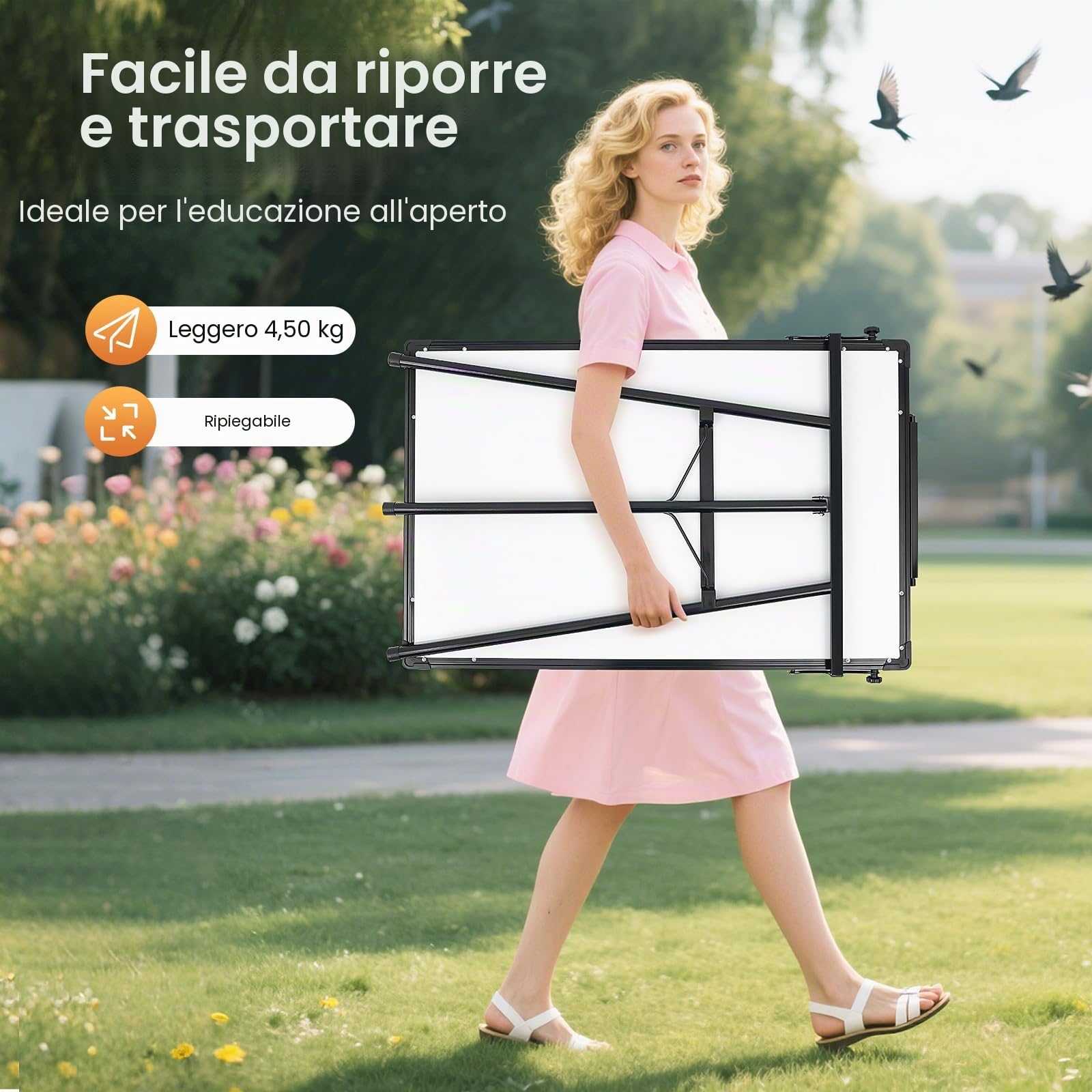 Supporto per lavagna a fogli mobili, supporto per lavagna bianca, carta scorrevole, magnetico per scrivere in altezza regolabile, 61 x 91,4 cm