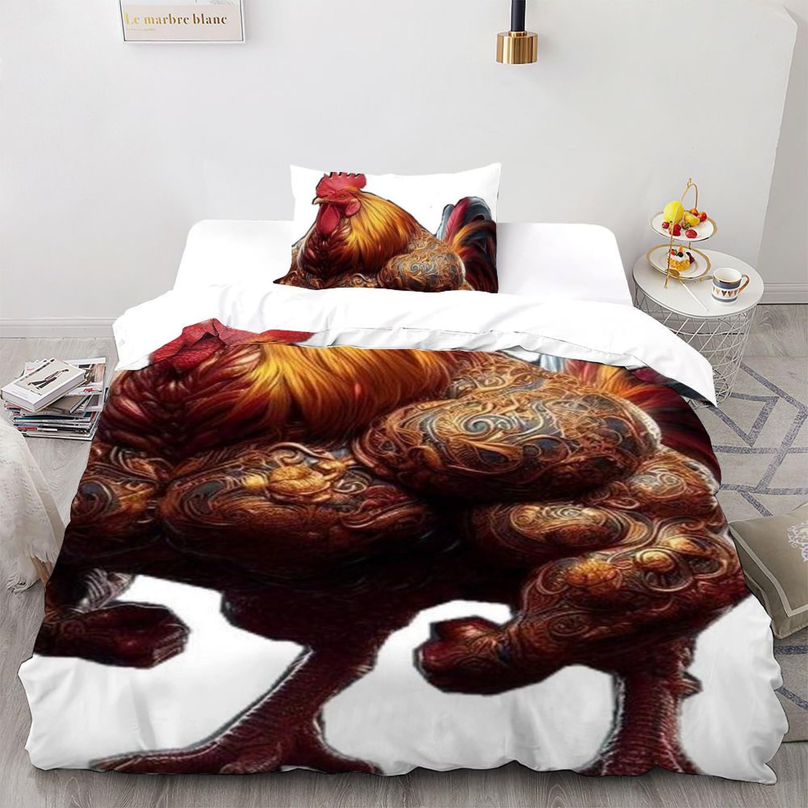 Housse de couette single Poulet microfibre animaux imprimé 3D lit garçon 135x200