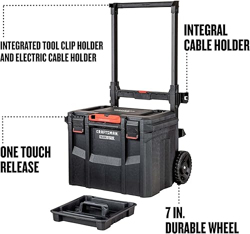 Miniatura 4 de CRAFTSMAN TRADESTACK Caja de herramientas con ruedas, impermeable, sistema apilable, almacenamiento rodante portátil para uso en