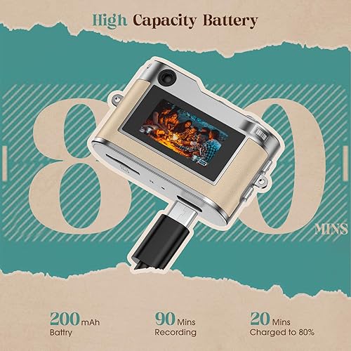 Miniatura 6 de Mini cámara digital vintage, cámara llavero 1080P HD con lente de 2 MP, flash, grabación de video, tarjeta 32G incluida, cámara retro portátil y