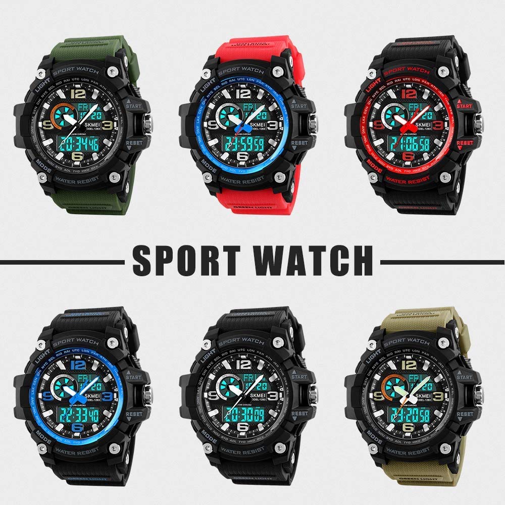 MASTOP Orologio digitale da uomo, impermeabile fino a 50 m, grande quadrante, multifunzione, analogico, militare, sportivo, impermeabile, elettronico