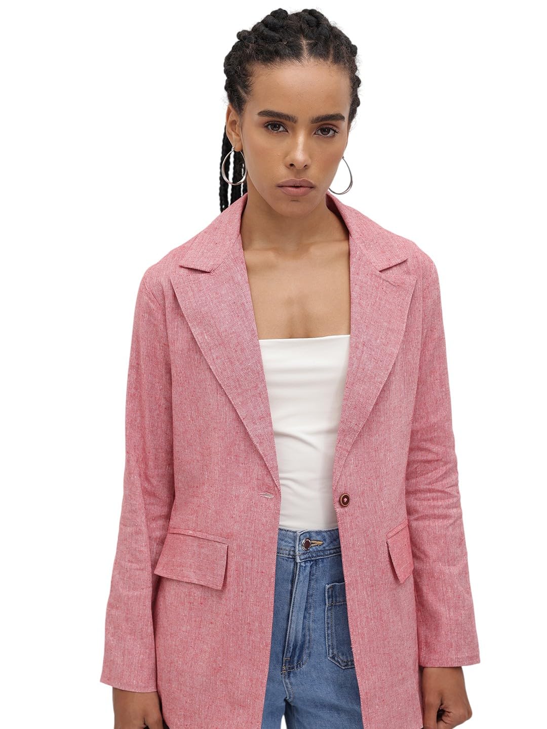 cottinfab Pink Solid Notched Lapel Collar Single-Breasted Blazer-picture-11
