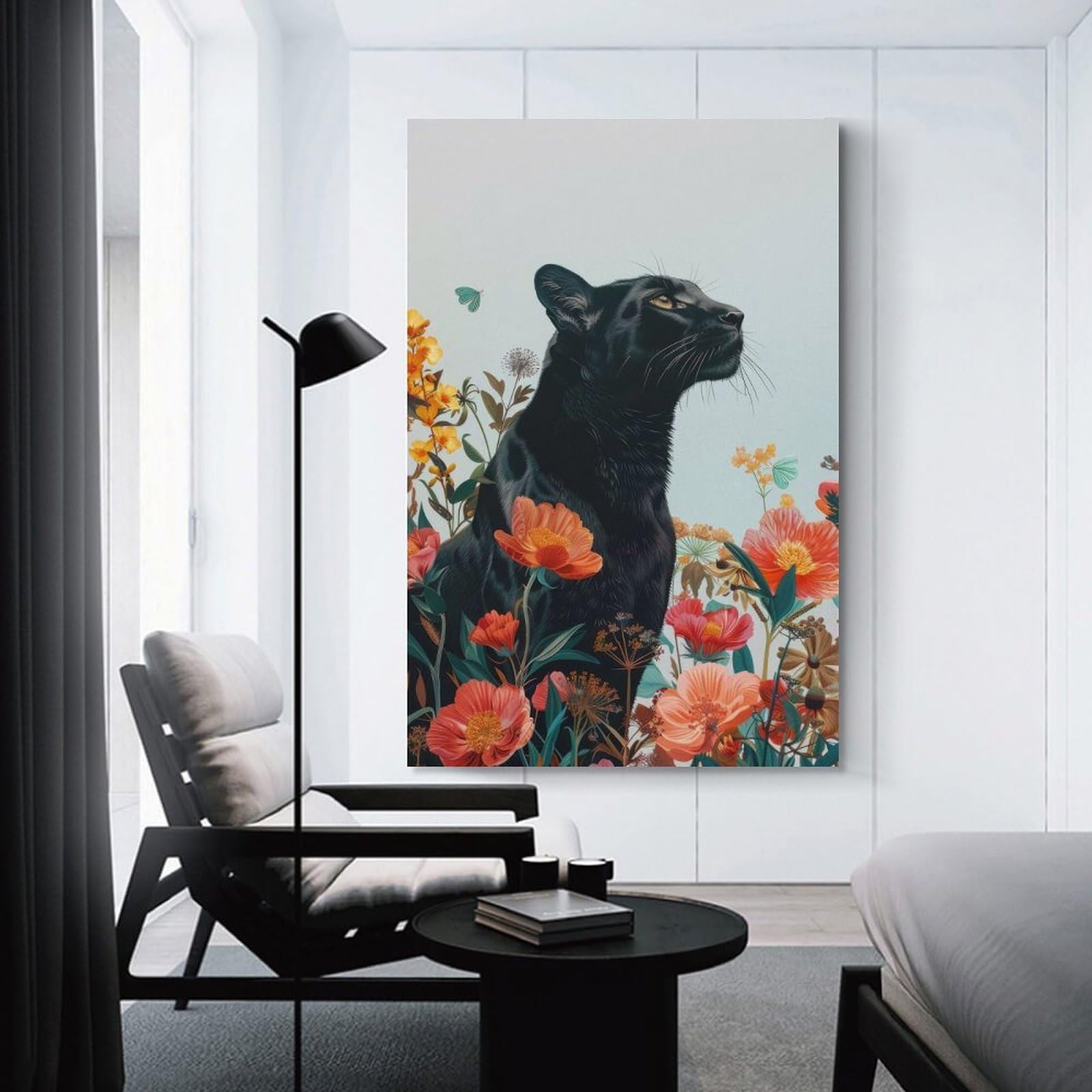 Junmoney Unframe-Style-21-1 Hanging Wall Art Black Panther Botanical, 20X30inch(50X75cm), For Wall Displays, Bedrooms Or Room Updates, Wall Decor Suited To Curated Displays