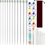 FEPITO Ensemble d'aiguilles de tricot en acier inoxydable, aiguilles de tricotage en métal pointé droit, 11 Taille de 2,0mm-8,0mm, 9.84 Longueur des pouces pour la main DIY Tricots