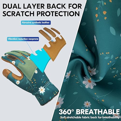 Miniatura 4 de Vgo... 1 par de guantes de jardinería para mujer, cuero de cabra a prueba de espinas, para deshierbe, excavación, rastrillo, poda y plantación,