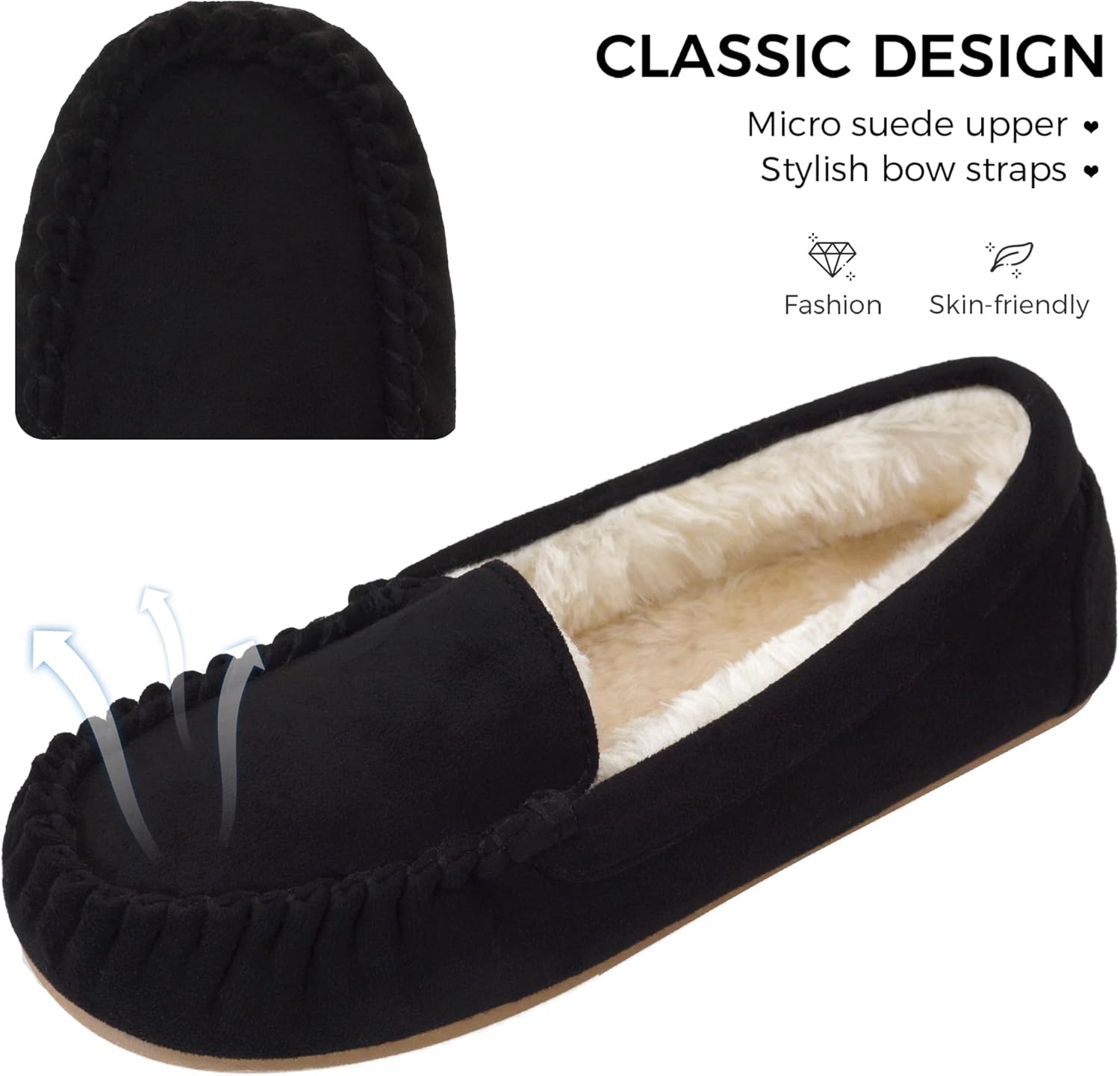 Vonair Womens Moccasin Slippers Cozy Memory Foam Slippers Indoor & Outdoor Fuzzy Slip On Warm House Shoes for Women - Image 2