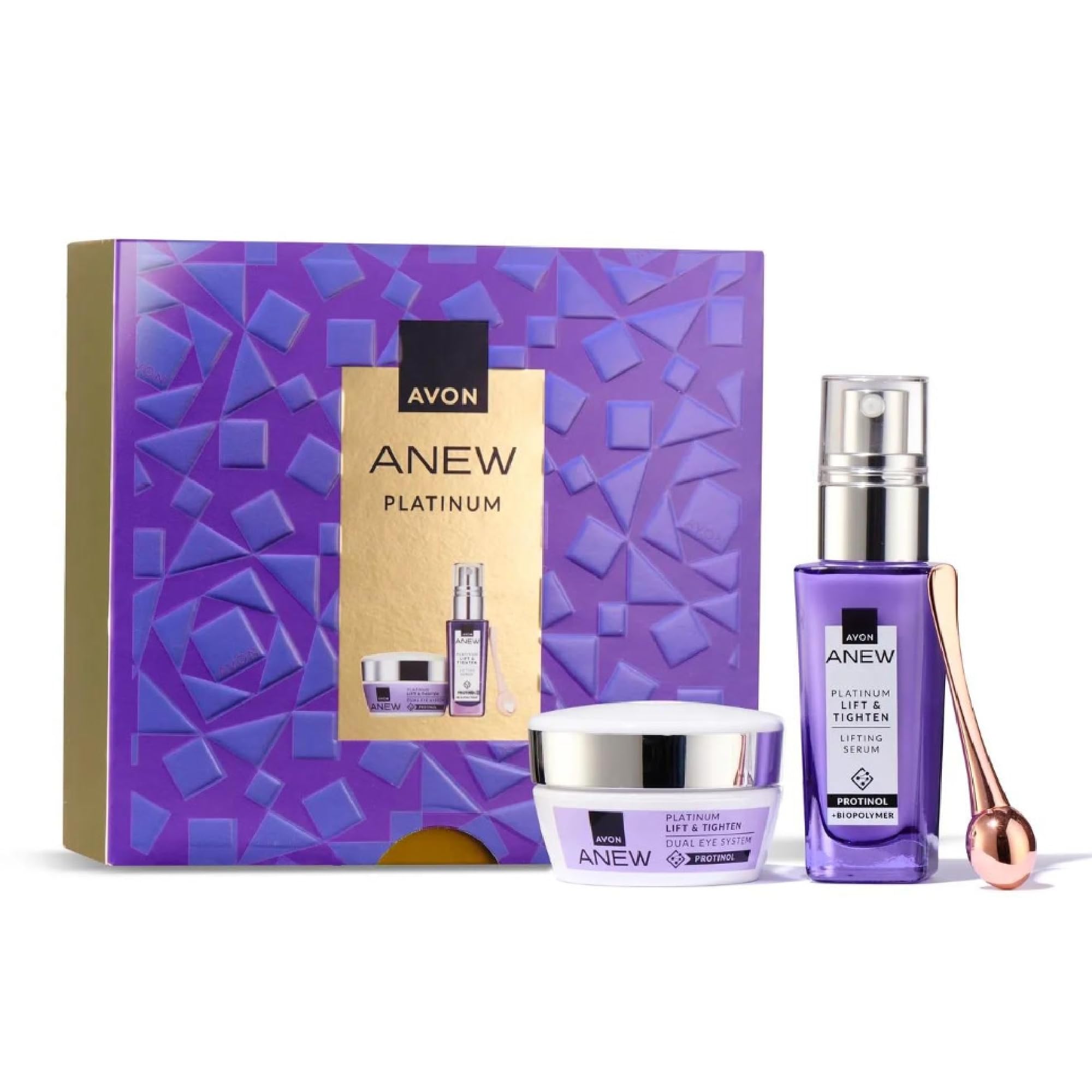 AVON Anew Platinum Gift Set, with Platinum Lift & Tighten Dual Eye System 20ml, Lifting Serum & Eye Roller in Gift Box, Lift, Smoothen & Contour Skin, Firmer Skin & Increased Elasticity, Skin Care