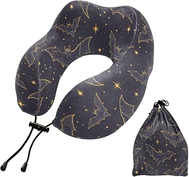 Travel Pillow for Neck Head, Bats Dark Starry Memory Foam Padding Sleeping Airplane Trains Cars Camping Office